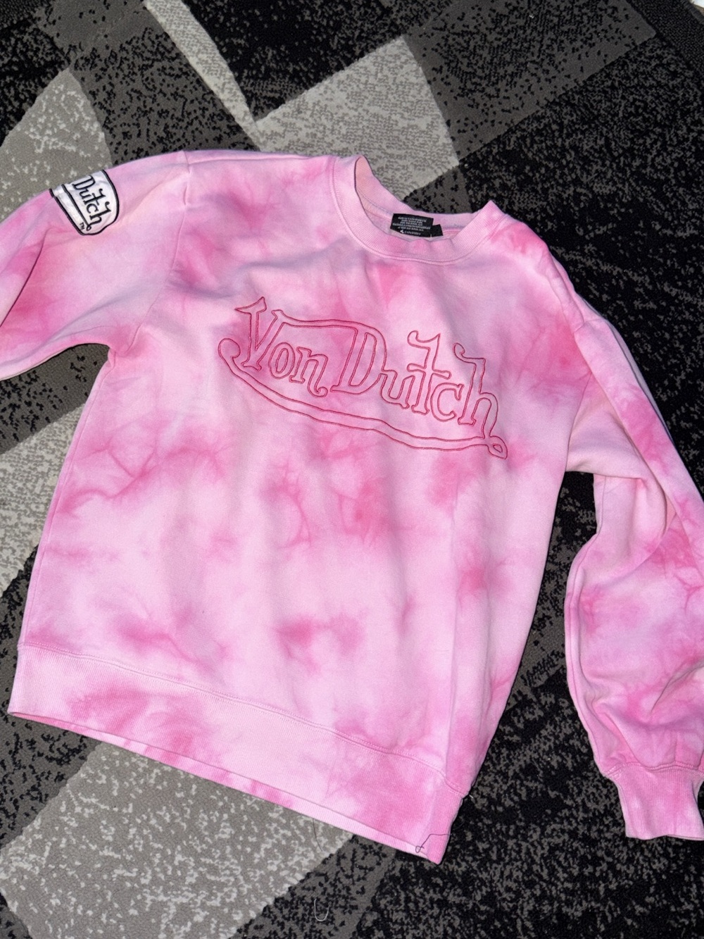 Von Dutch Pink Tie-Dye Crewneck Sweatshirt